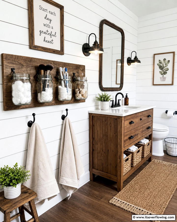Hanging Mason Jars - 20 Bathroom Wall Storage Ideas for Organization