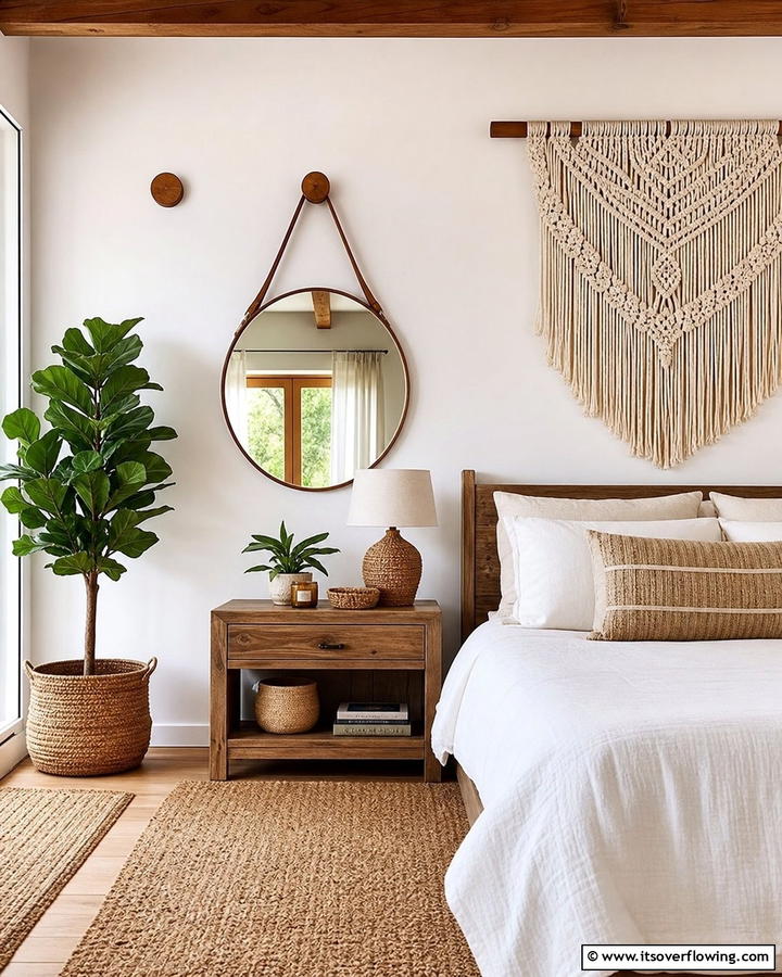 Hanging Mirror for a Casual Vibe - 20 Mirror Behind Nightstand Design Ideas for Elegance