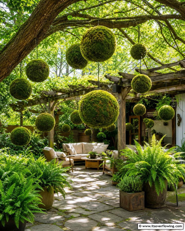 Hanging Moss Spheres - 20 Moss Garden Ideas for a Lush and Low-Maintenance Yard