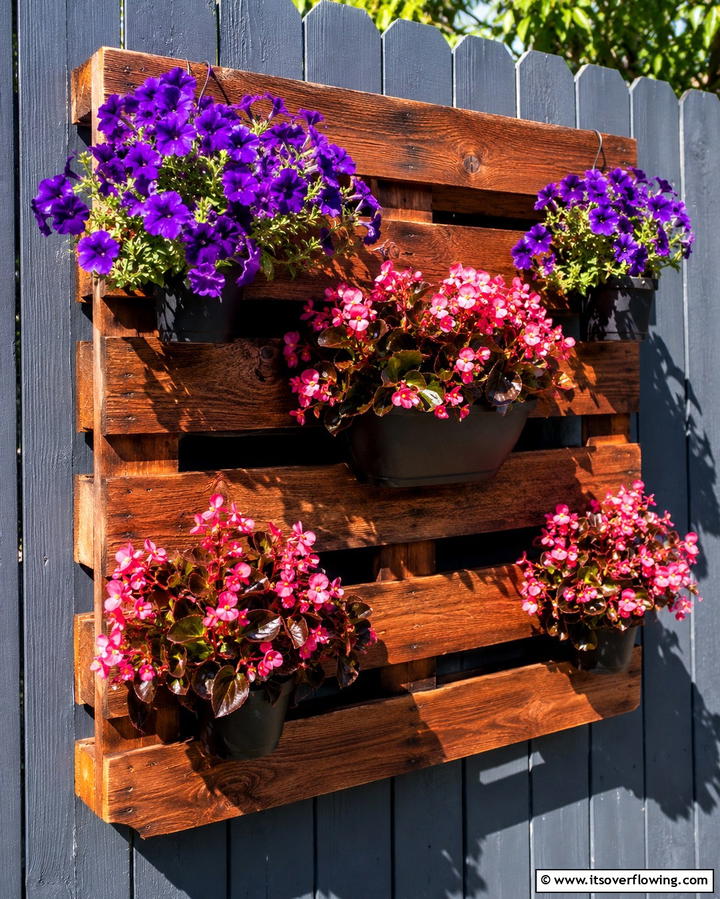 Hanging Pallet Flower Display - 25 Pallet Garden Ideas for a Creative Outdoor Space
