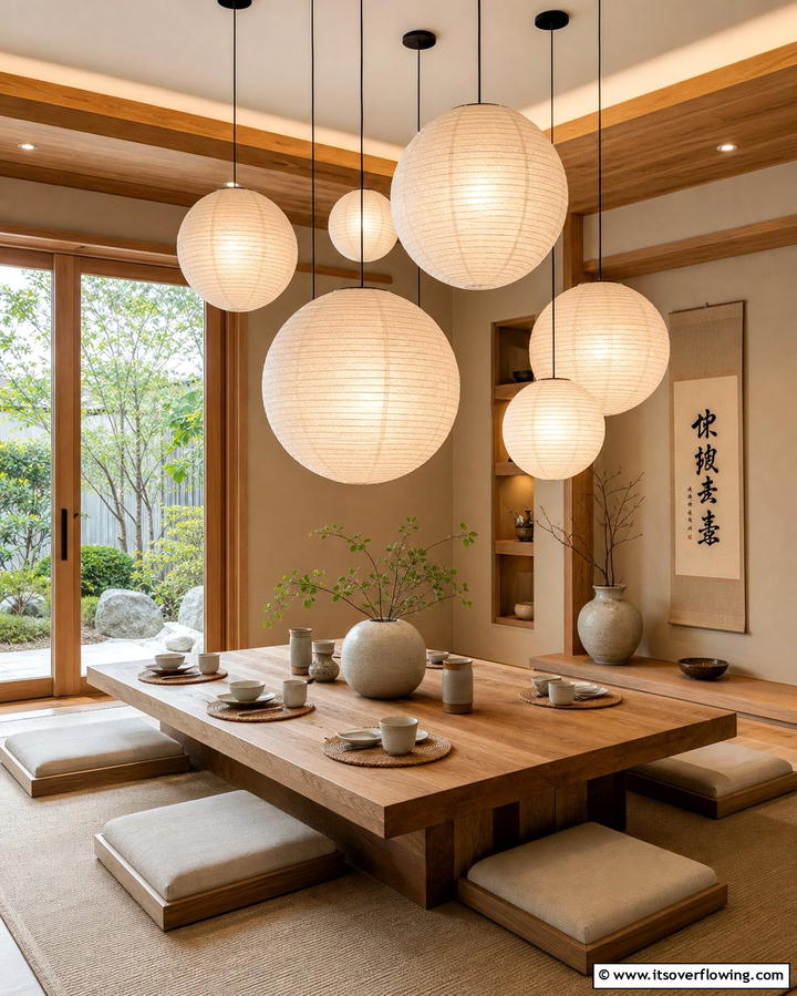 Hanging Paper Lanterns - 25 Japanese Dining Room Ideas for a Zen-Inspired Space