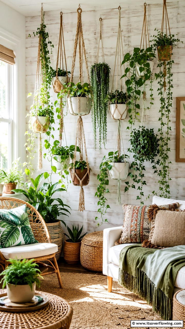 Hanging Planter Feature - 30 Indoor Plant Wall Ideas to Transform Blank Spaces