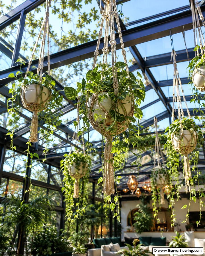 Hanging Planters for Dynamic Visual Interest - 25 Greenhouse Decor Ideas for Plant Lovers