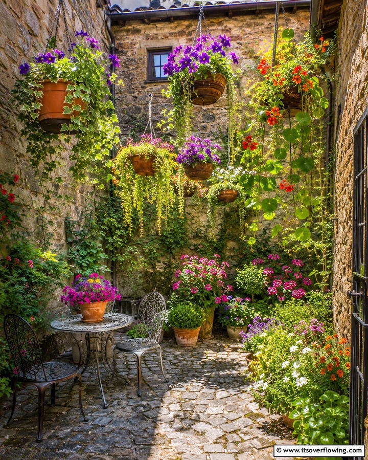 Hanging Planters - 20 Small Walled Garden Ideas for Cozy Outdoor Spaces