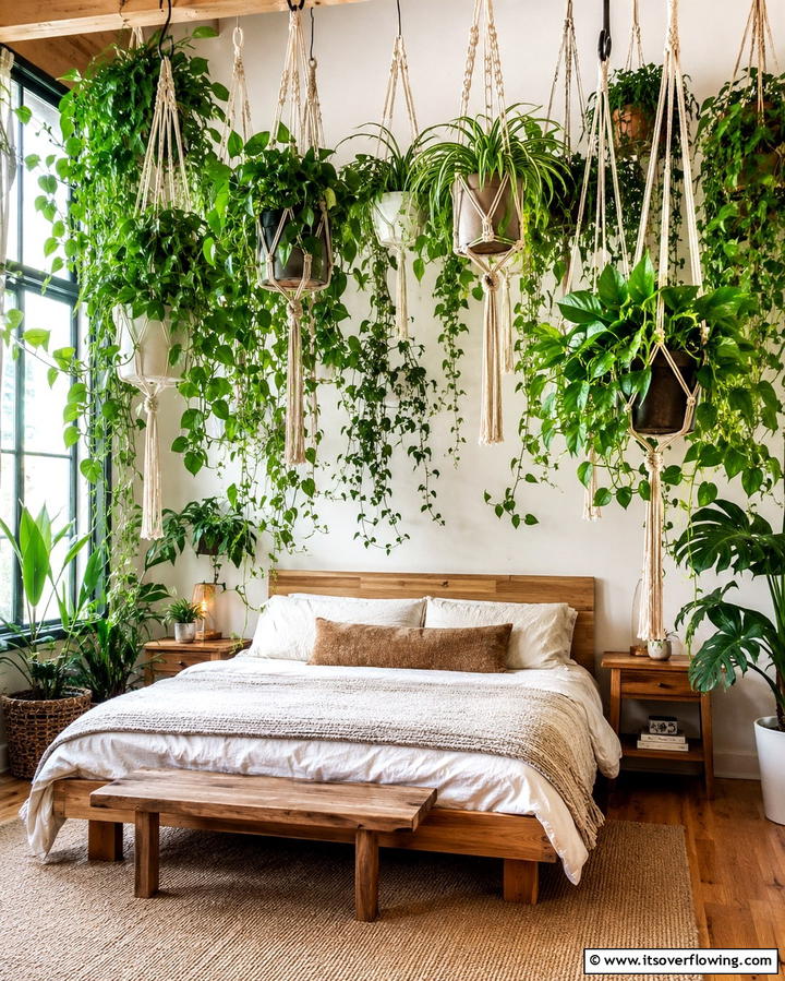 Hanging Plants - 25 No Headboard Ideas for a Modern and Minimalist Bedroom