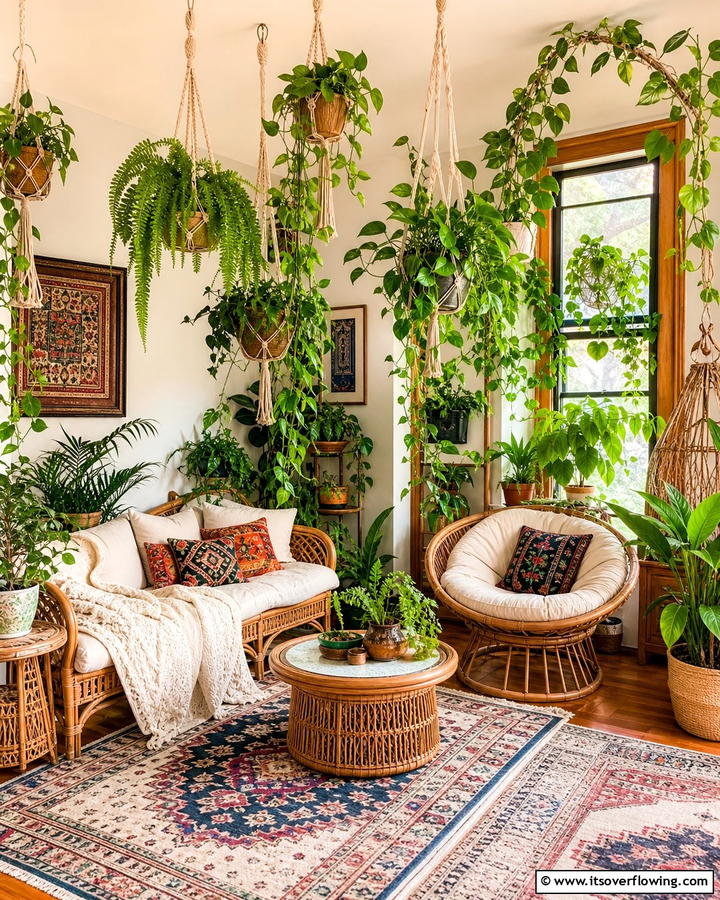 Hanging Plants and Greenery - 20 Gypsy Bohemian Living Room Ideas for Free Spirits