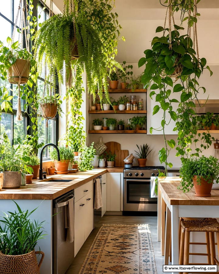 Hanging Plants and Greenery - 25 Boho Kitchen Ideas for a Cozy and Eclectic Vibe