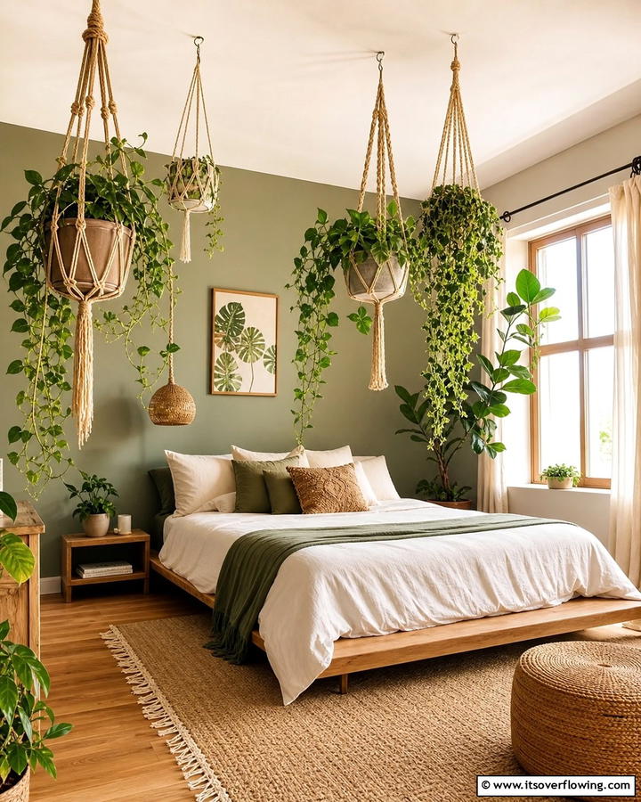Hanging Plants for Natural Serenity - 20 Cozy Small Boho Bedroom Design Ideas