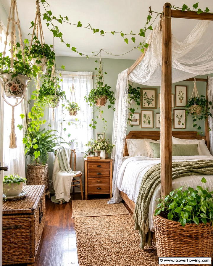 Hanging Plants or Vines - 25 Cottagecore Bedroom Ideas- Cozy & Rustic Designs