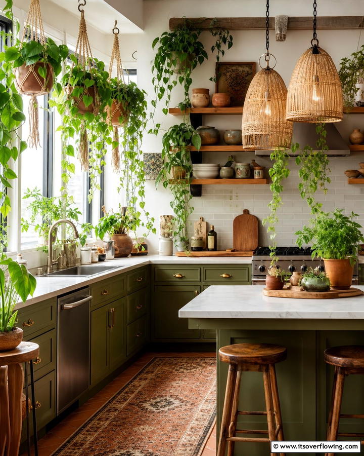 Hanging Plants - 25 Boho Kitchen Ideas for a Cozy and Eclectic Vibe