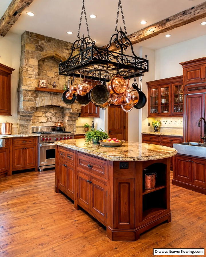 Hanging Pot Rack - 25 Mountain House Kitchen Ideas for Rustic Charm