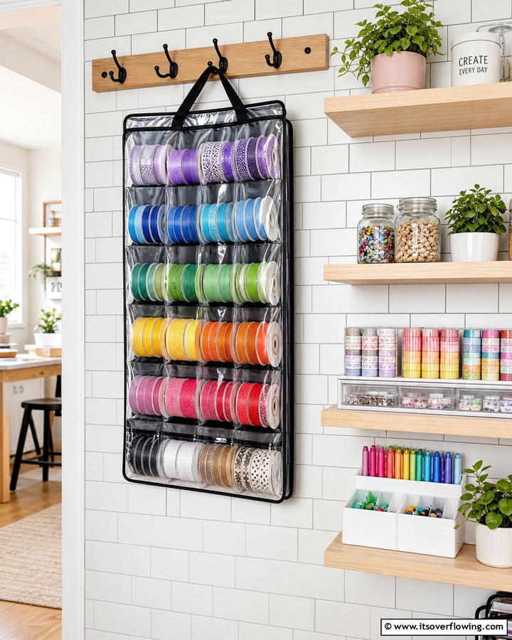 Hanging Ribbon Organizer Bags - 20 Ribbon Storage Ideas- Organize Your Craft Supplies