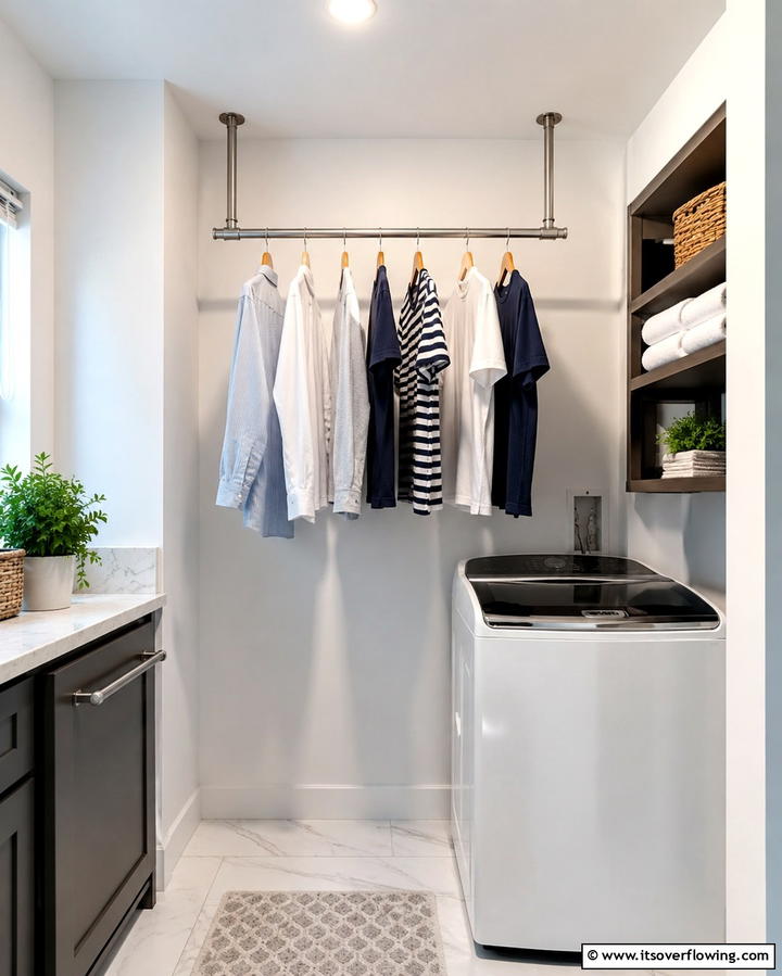 Hanging Rods for Drying Clothes - 20 Small Laundry Room Ideas With a Top Load Washing Machine