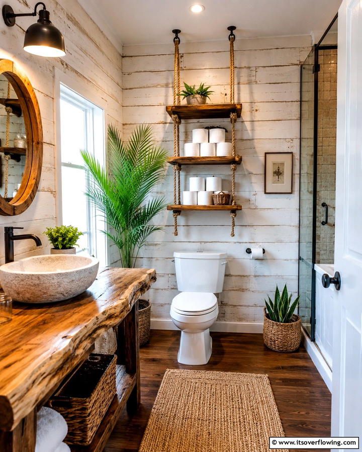 Hanging Rope Shelf - 20 Toilet Paper Storage Ideas for Organized Bathrooms