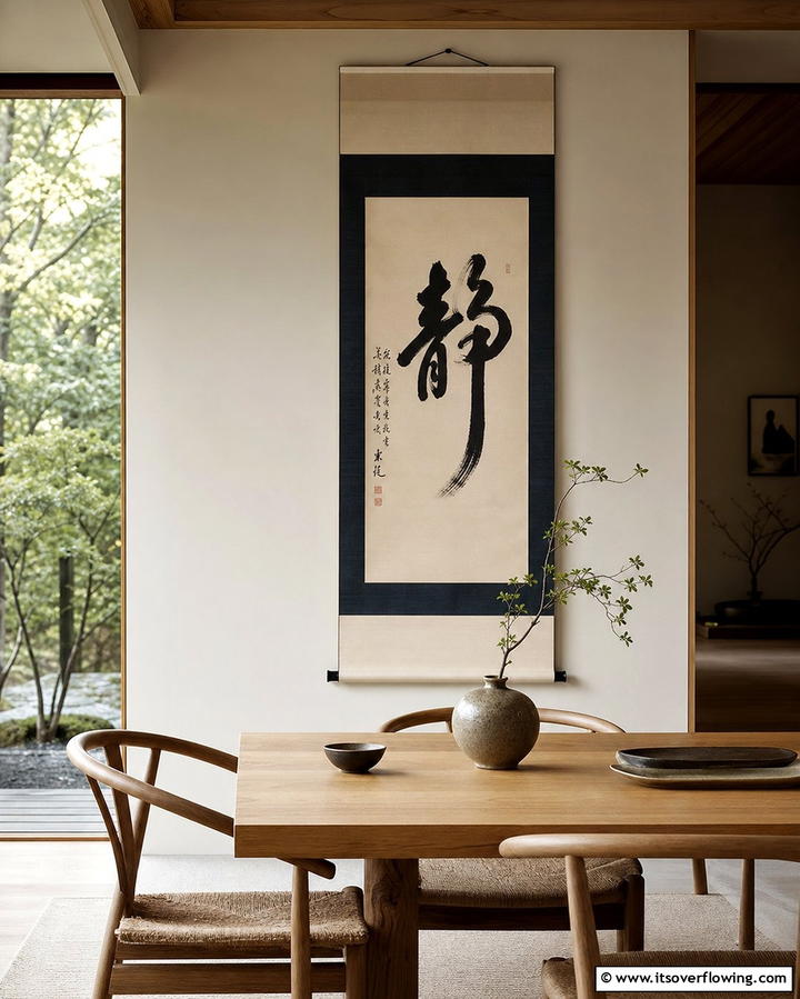 Hanging Scroll Artwork - 25 Japanese Dining Room Ideas for a Zen-Inspired Space