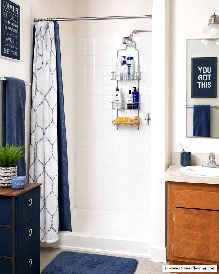 Hanging Shower Shelves - 25 Dorm Bathroom Ideas to Maximize Space and Style