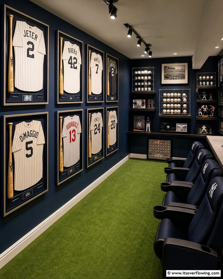 Hanging Sports Memorabilia for a Thematic Look - 30 Garage Game Room Ideas for Ultimate Entertainment Zones