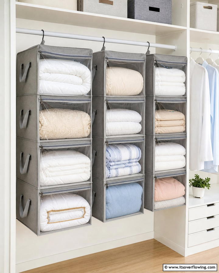 Hanging Storage Bags - 25 Creative Bedding Storage Ideas for Small Spaces