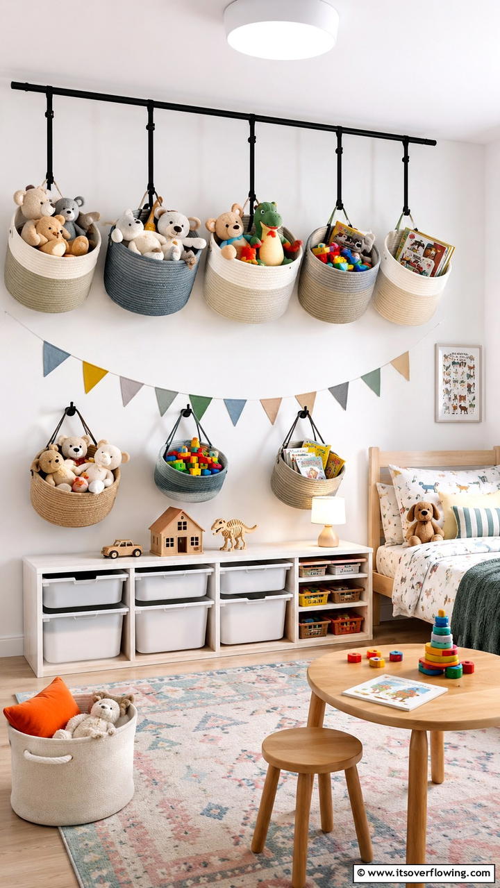Hanging Storage Baskets - 21 Smart Toy Storage Ideas to Declutter Kids’ Spaces Efficiently