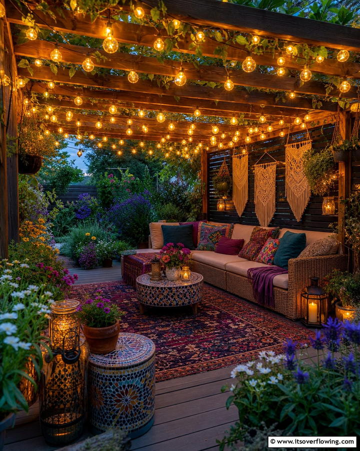 Hanging String Lights - 25 Enchanting Boho Garden Ideas for Outdoor Bliss