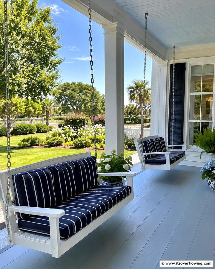 Hanging Swing Benches - 30 Large Front Porch Ideas to Boost Outdoor Living Spaces