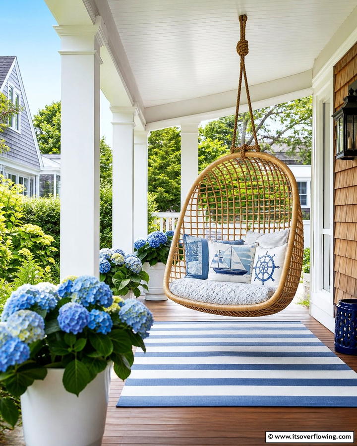 Hanging Swing Chair - 20 Small Cape Cod Front Porch Ideas for Charm