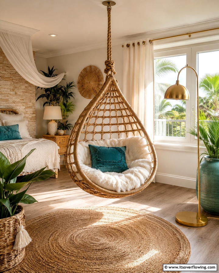 Hanging Swing Chairs - 25 Tropical Bedroom Ideas for a Relaxing Retreat