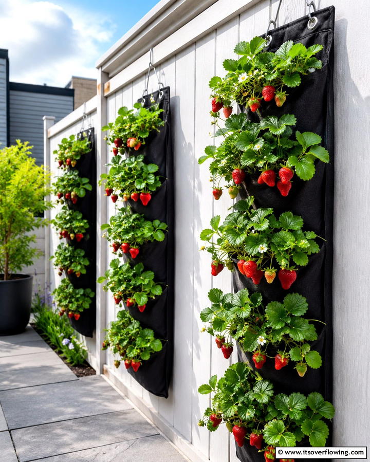 Hanging Vertical Pouches - 25 Strawberry Planter Ideas for Fresh Homegrown Berries
