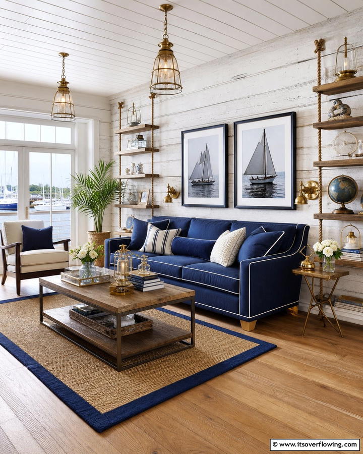Harbor Inspired Harmony - 21 Coastal Living Room Ideas with Nautical Accents