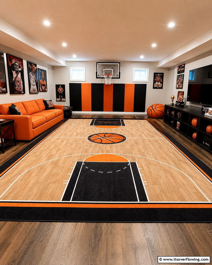 Hardwood Floor Style Rugs - 25 Fun Basketball Room Decor Ideas for Sports Fans