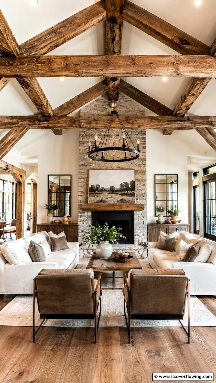 Harmonious Balance - 30 Exposed Beam Living Room Ideas for Rustic Charm