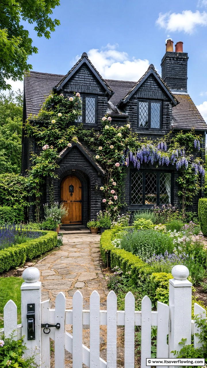 Harmonious Black Brick Cottage - 30 Black Brick House Exteriors for Bold Curb Appeal