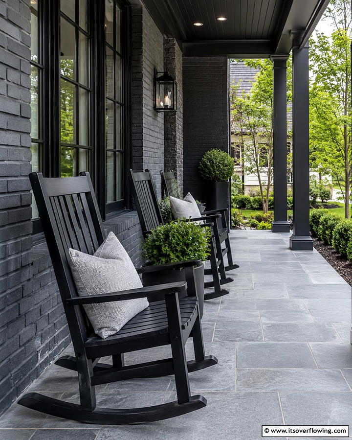 Harmonious Black and Gray Combinations - 30 Inviting Black Porch Ideas for a Modern Outdoor Oasis