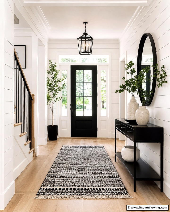 Harmonious Black and White Ensemble - 30 Chic Black and White Hallway Ideas for Timeless Elegance
