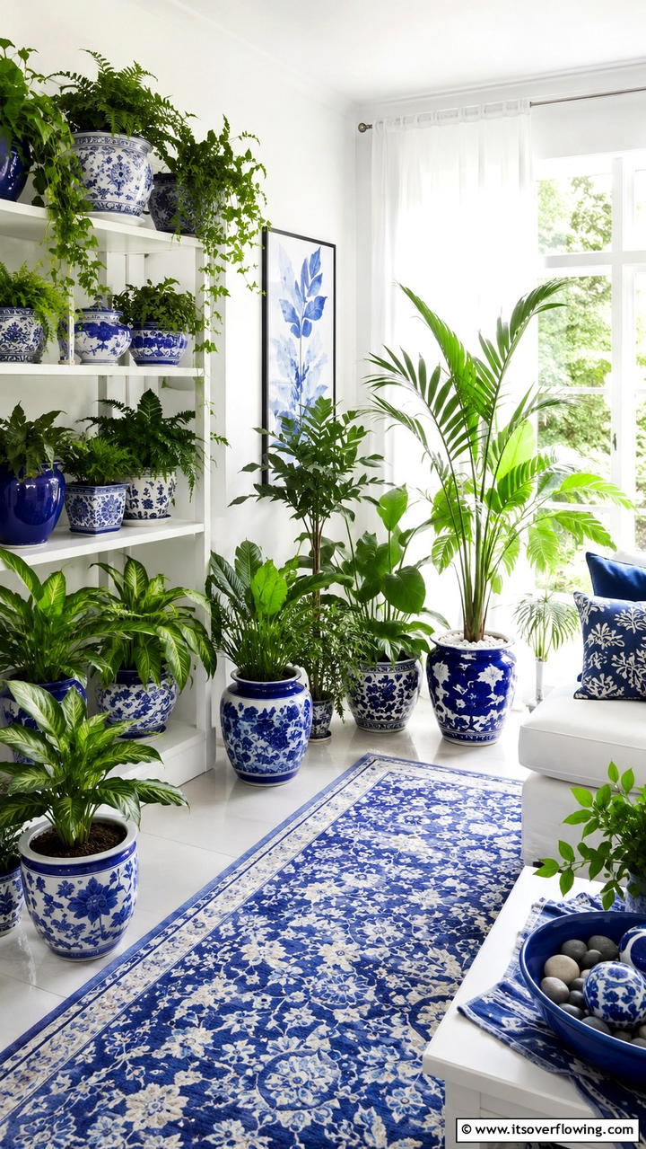 Harmonious Blue Indoor Garden - 30 Blue and White Decor Ideas for a Fresh and Serene Home Style