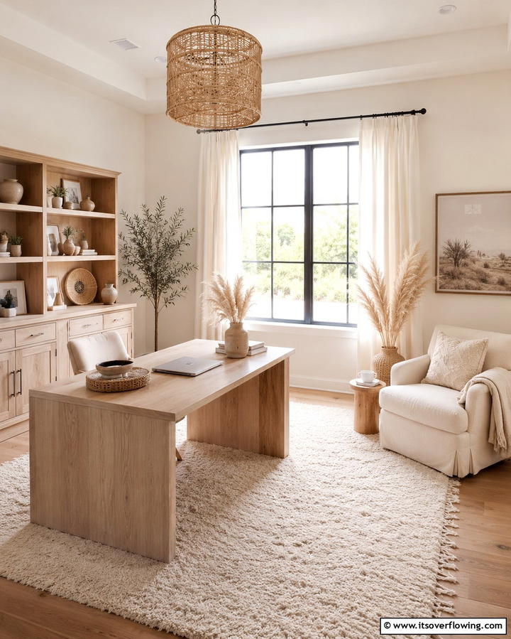 Harmonious Bohemian Office Retreat - 30 Bohemian Home Office Ideas for Eclectic Workspace Vibes