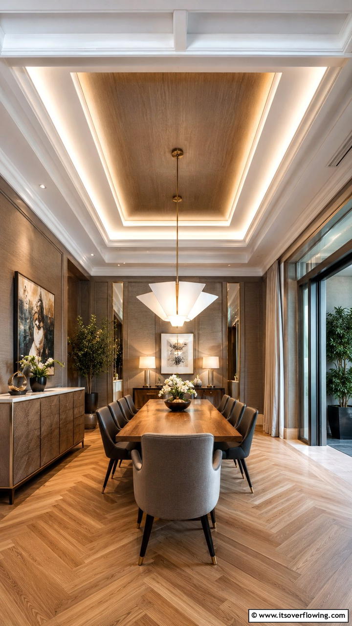 Harmonious Layered Designs - 30 Dining Room Ceiling Ideas to Elevate Your Space