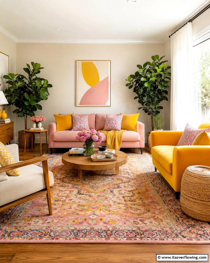 Harmonious Layering Techniques - 30 Yellow and Pink Decor Ideas- Vibrant Home Accents