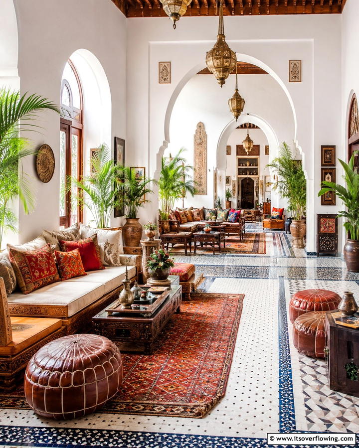 Harmonious Open Space Layouts - 30 Moroccan Living Room Ideas for Exotic Elegance