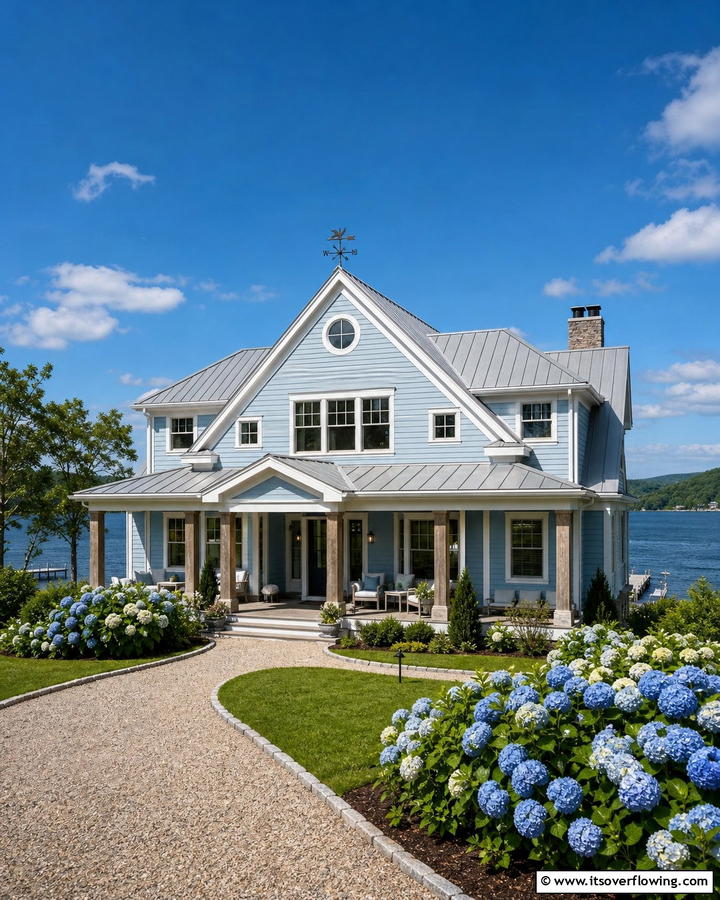 Harmonious Sky Blue - 30 Lake House Exterior Color Ideas Inspired by Nature