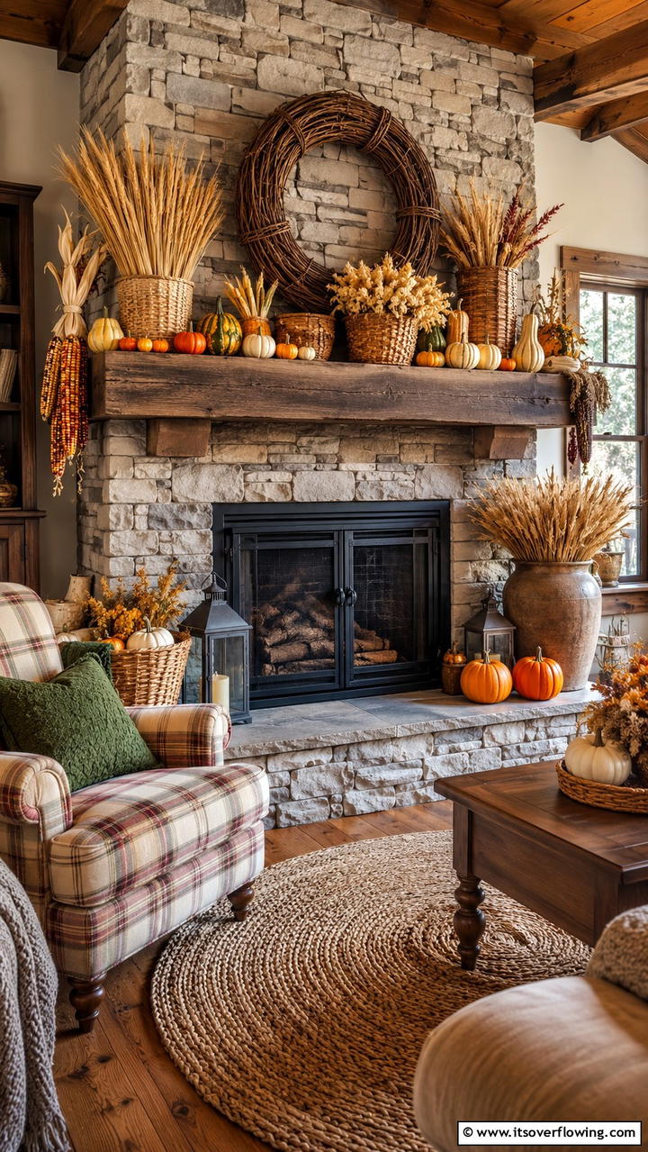 Harvest Bounty Accents - 30 Fall Mantel Decor Ideas for Seasonal Coziness