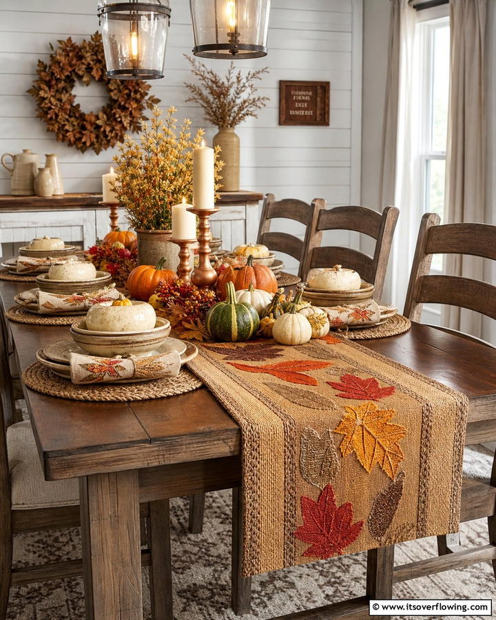 Harvest Inspired Table Runner - 21 Festive Thanksgiving Table Decor Ideas for Family Gatherings
