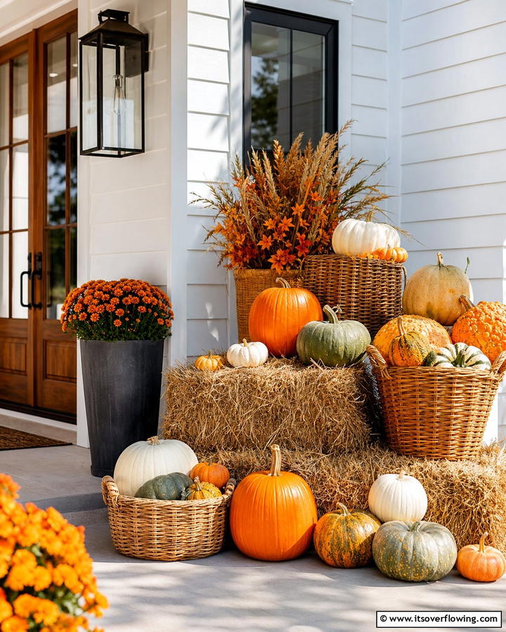 Harvest Pumpkin Display - 25 Front Door Fall Decor Ideas for a Welcoming Entrance