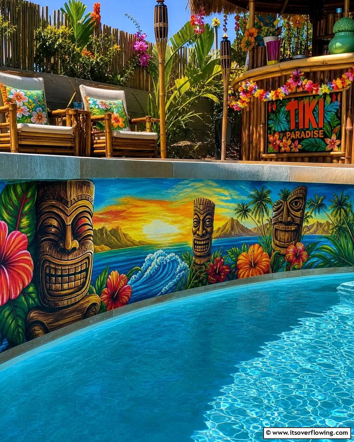 Hawaiian Tiki Paradise - 20 Pool Mural Ideas to Enhance Your Backyard Oasis
