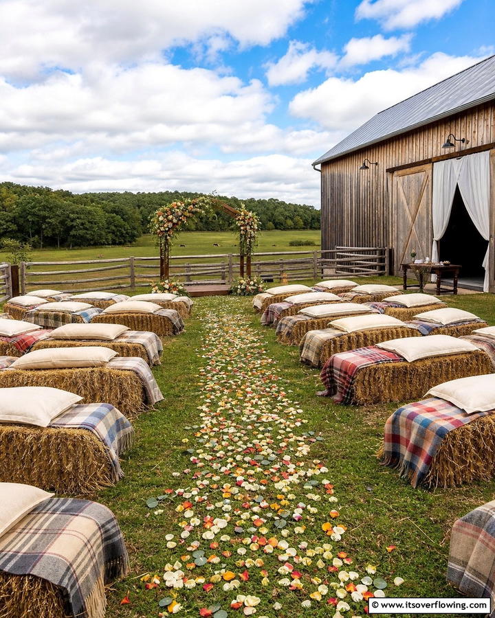 Hay Bale Seating Arrangements - 21 Barn Wedding Ideas for a Rustic and Romantic Celebration