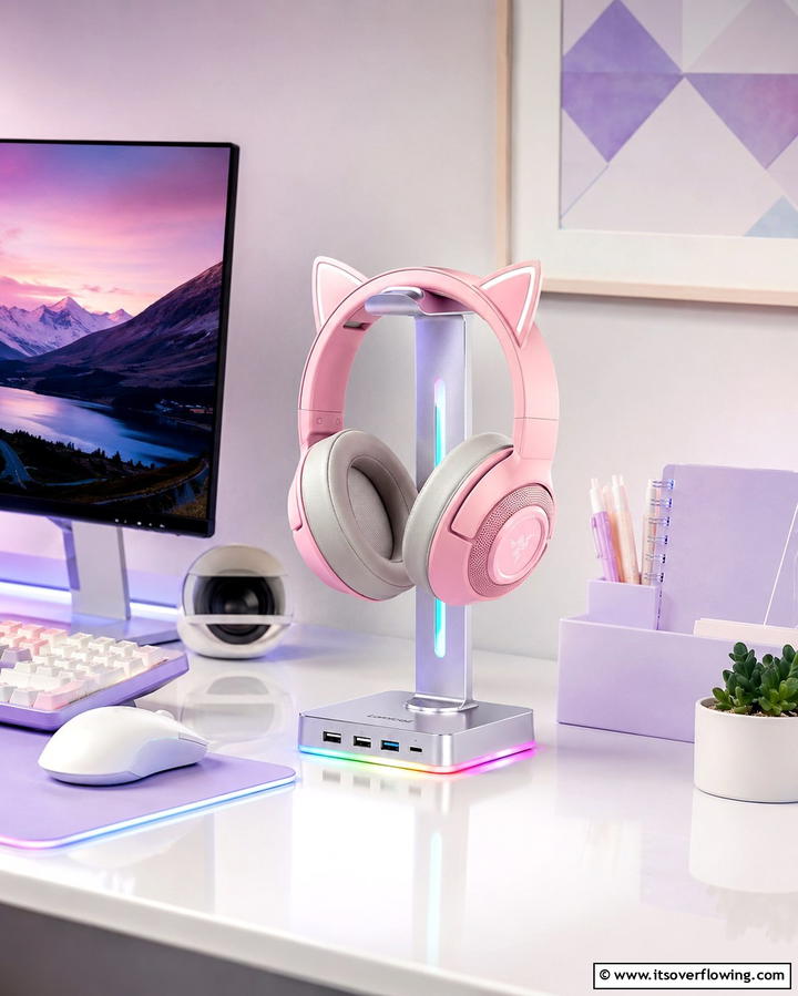 Headset Stand with USB Ports - 25 Gamer Girl Room Ideas for a Fun and Stylish Space