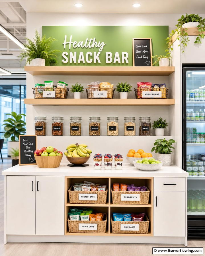 Healthy Snack Bar - 20 Office Kitchen Ideas to Maximize Your Workspace