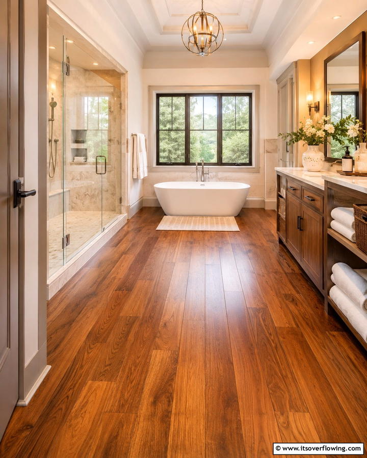 Heated Wood Floors for Comfort - 30 Wood Floor Ideas for Bathrooms- Warmth Meets Function