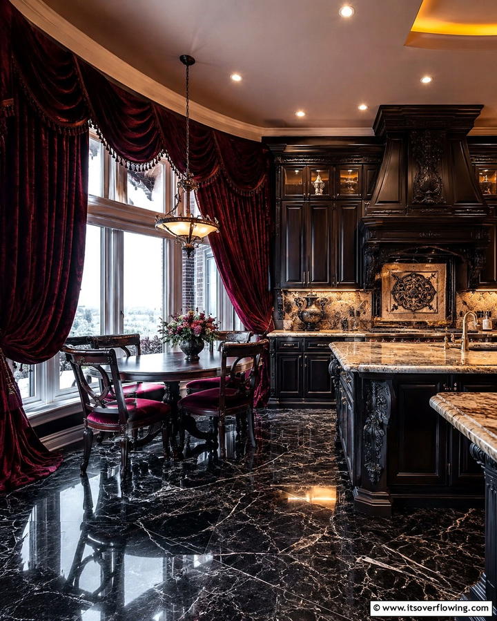 Heavy Drapery - 30 Gothic Kitchen Ideas for Dramatic Dark Aesthetic Spaces