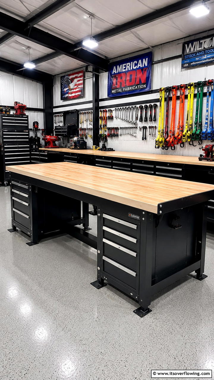 Heavy Duty Workbench with Sturdy Surface - 30 Garage Workbench Ideas for Organized DIY Spaces